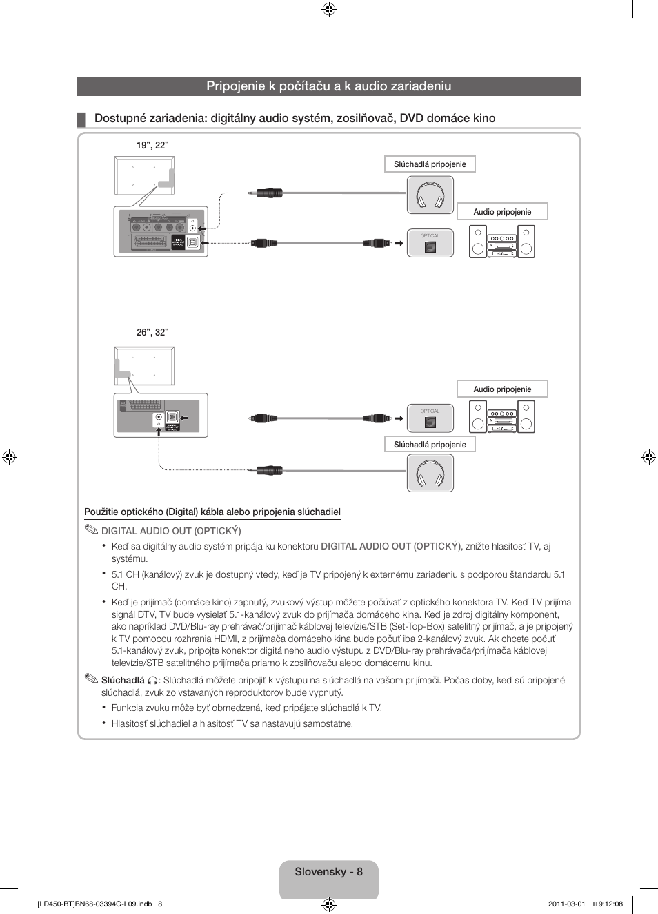 Pripojenie k počítaču a k audio zariadeniu | Samsung LE19D450G1W User Manual | Page 40 / 145