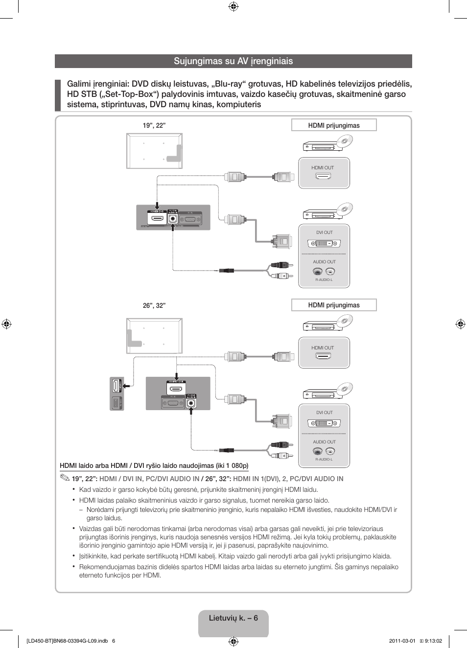 Sujungimas su av įrenginiais | Samsung LE19D450G1W User Manual | Page 86 / 145