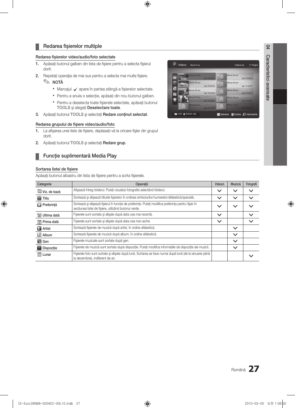 Redarea fişierelor multiple, Funcţie suplimentară media play | Samsung LE32C530F1W User Manual | Page 331 / 381