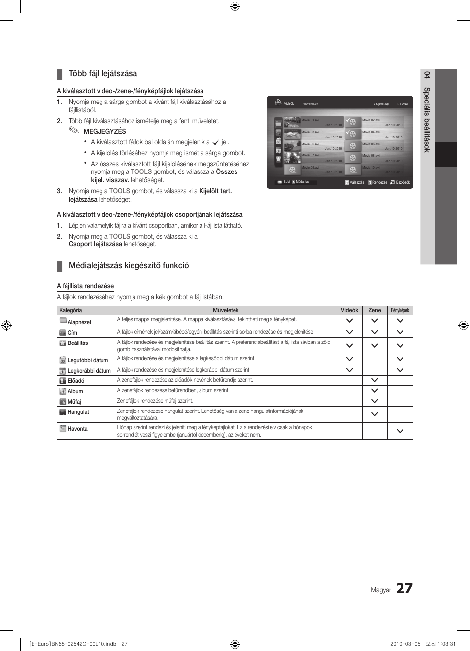 Több fájl lejátszása, Médialejátszás kiegészítő funkció | Samsung LE32C530F1W User Manual | Page 65 / 381