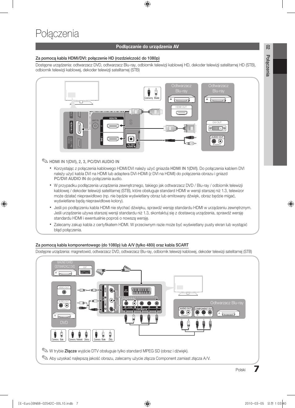 Połączenia, 02 połączenia, Podłączanie do urządzenia av | Samsung LE32C530F1W User Manual | Page 83 / 381