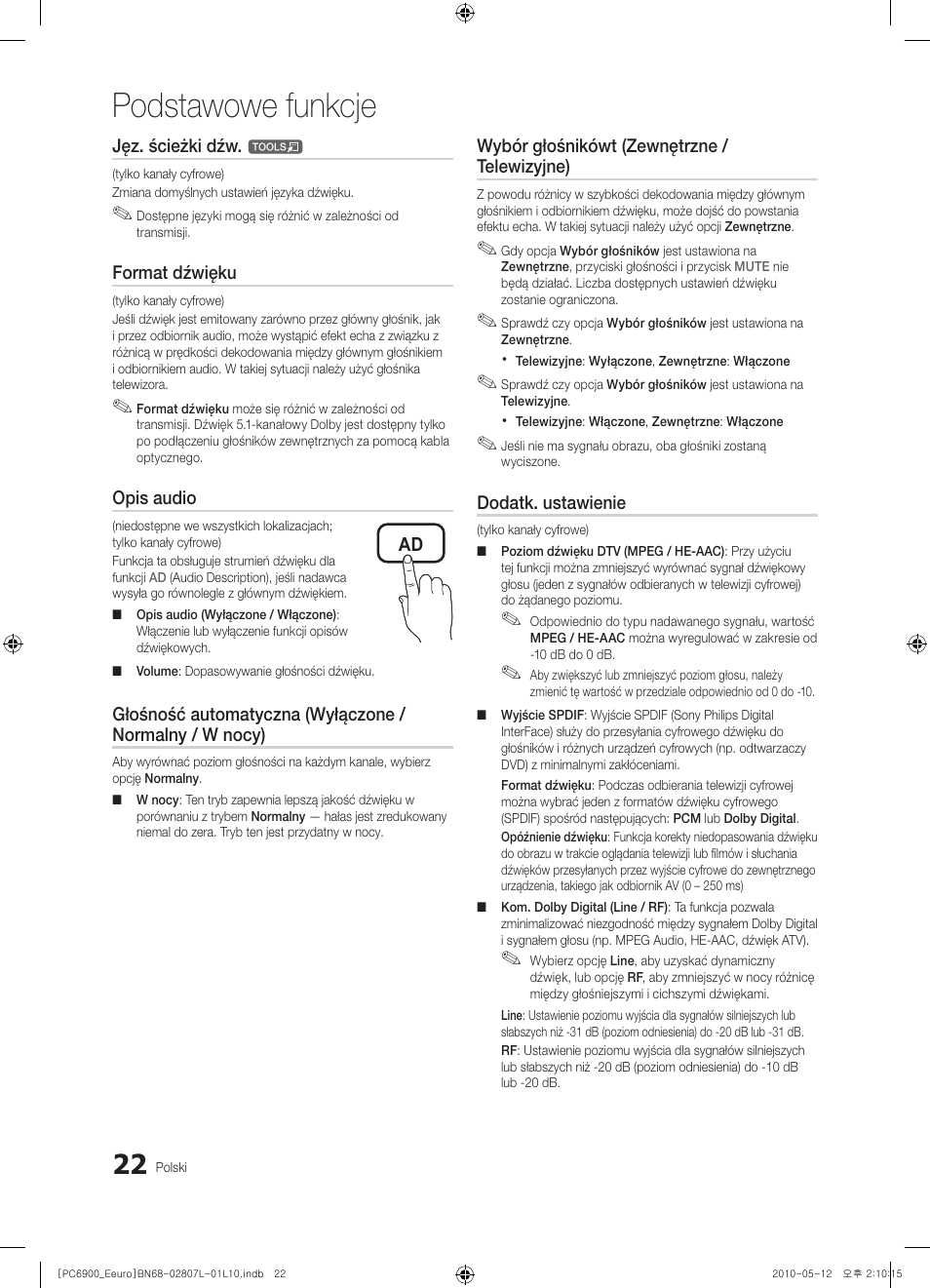 Podstawowe funkcje | Samsung PS50C6900YW User Manual | Page 146 / 620