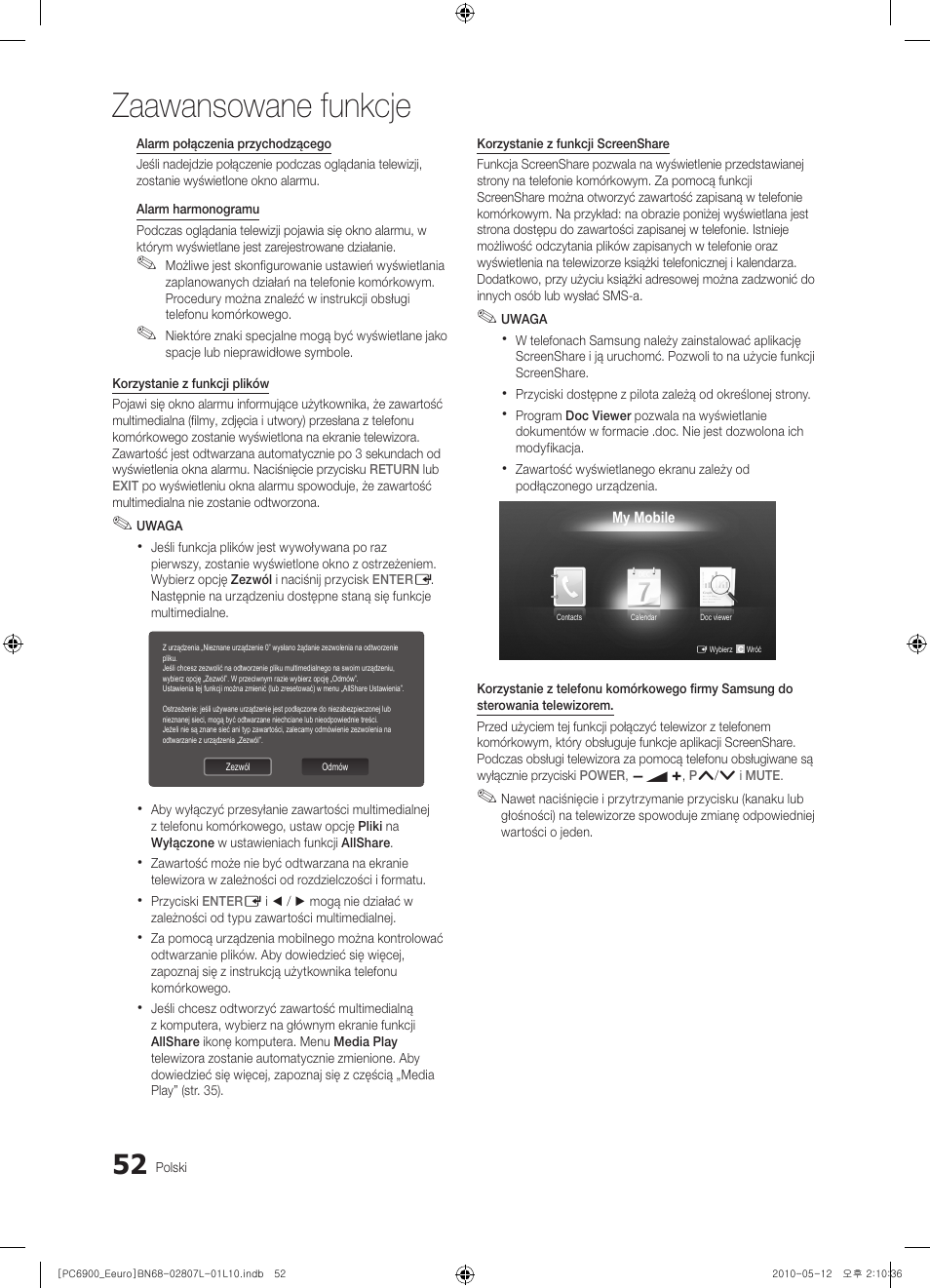 Zaawansowane funkcje | Samsung PS50C6900YW User Manual | Page 176 / 620