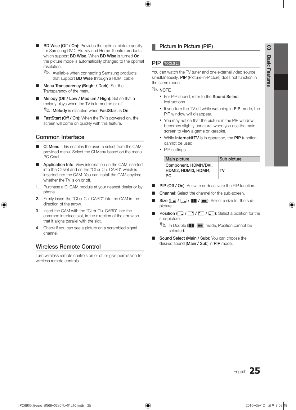 Common interface, Wireless remote control | Samsung PS50C6900YW User Manual | Page 25 / 620