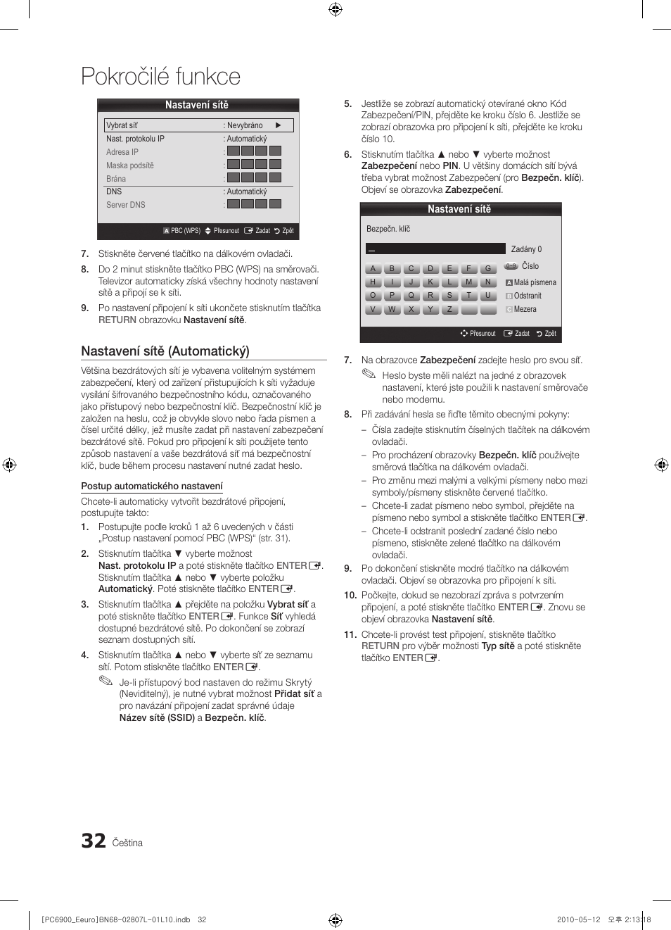 Pokročilé funkce, Nastavení sítě (automatický) | Samsung PS50C6900YW User Manual | Page 404 / 620