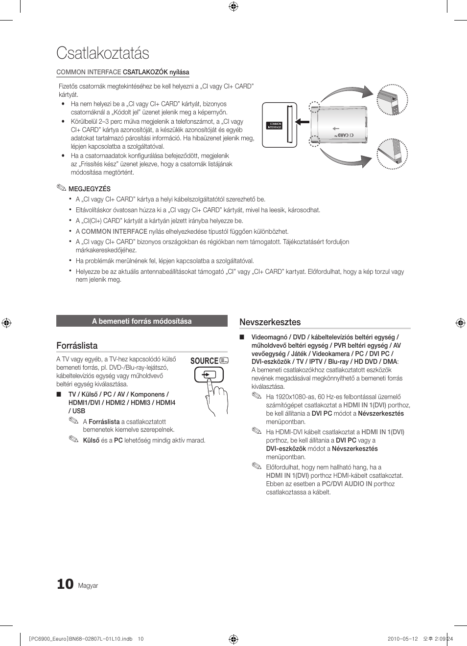 Csatlakoztatás | Samsung PS50C6900YW User Manual | Page 72 / 620