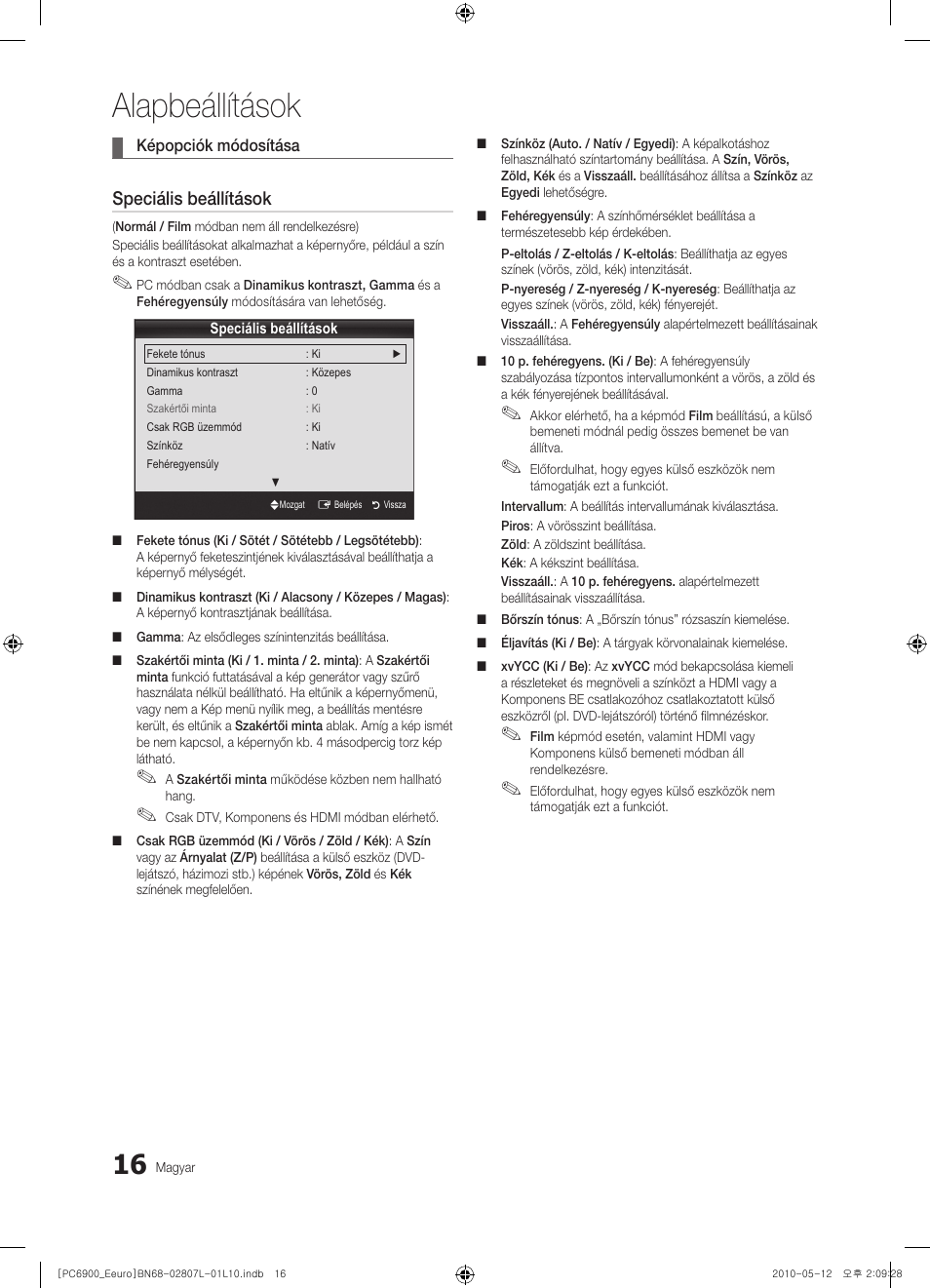 Alapbeállítások, Speciális beállítások | Samsung PS50C6900YW User Manual | Page 78 / 620