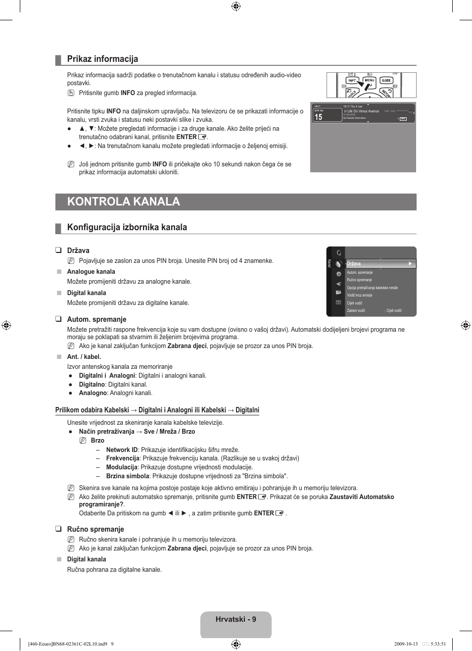 Kontrola kanala, Prikaz informacija, Konfiguracija izbornika kanala | Samsung LE32B460B2W User Manual | Page 171 / 328