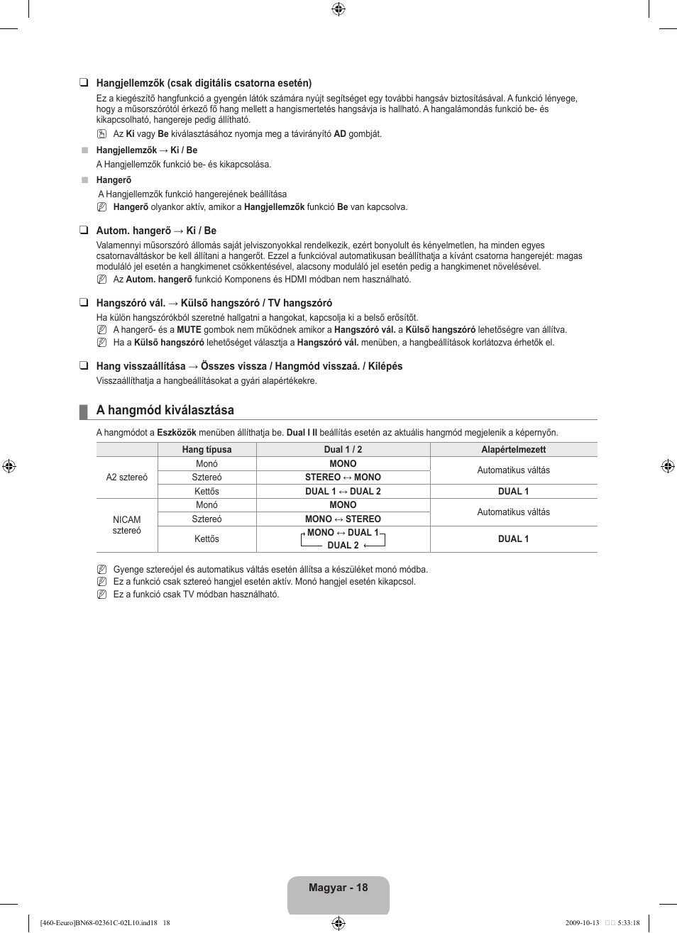 A hangmód kiválasztása | Samsung LE32B460B2W User Manual | Page 52 / 328