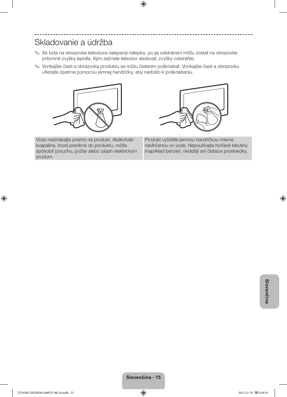 Skladovanie a údržba | Samsung UE32F4500AW User Manual | Page 141 / 289