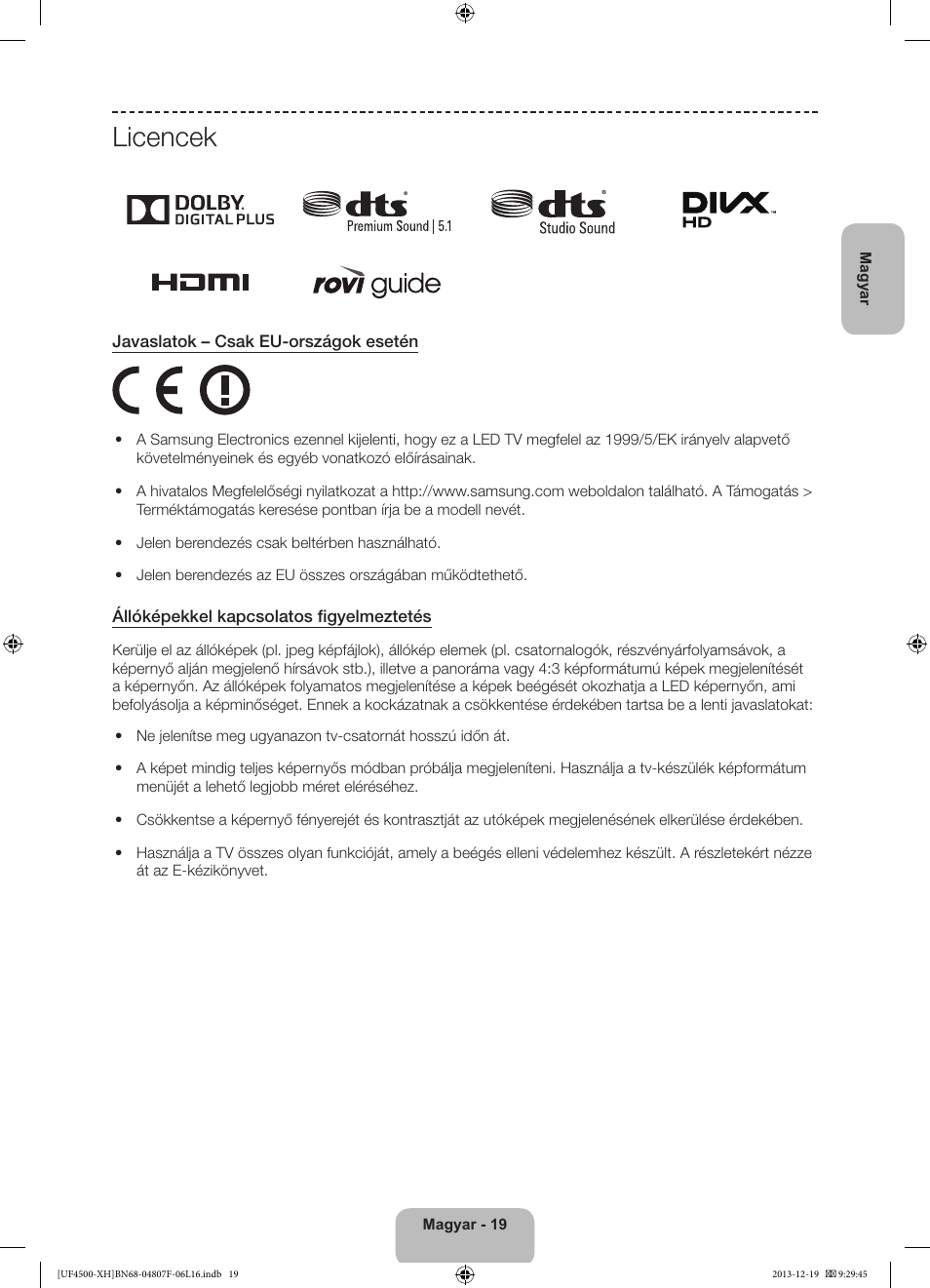 Licencek | Samsung UE32F4500AW User Manual | Page 37 / 289