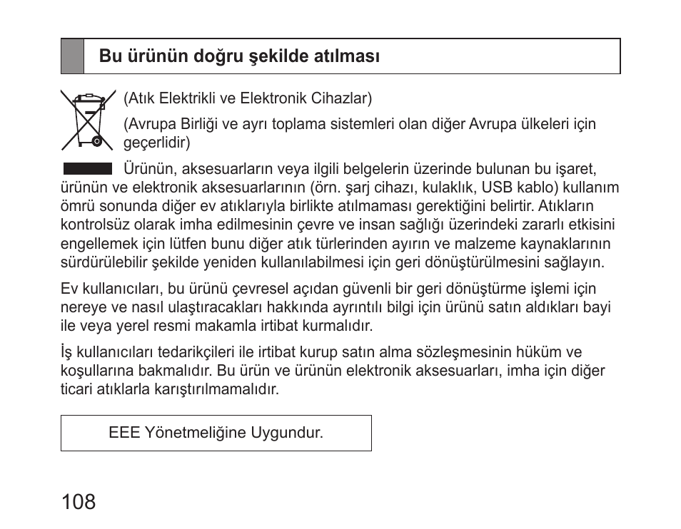 Bu ürünün doğru şekilde atılması | Samsung HM6400 User Manual | Page 110 / 187