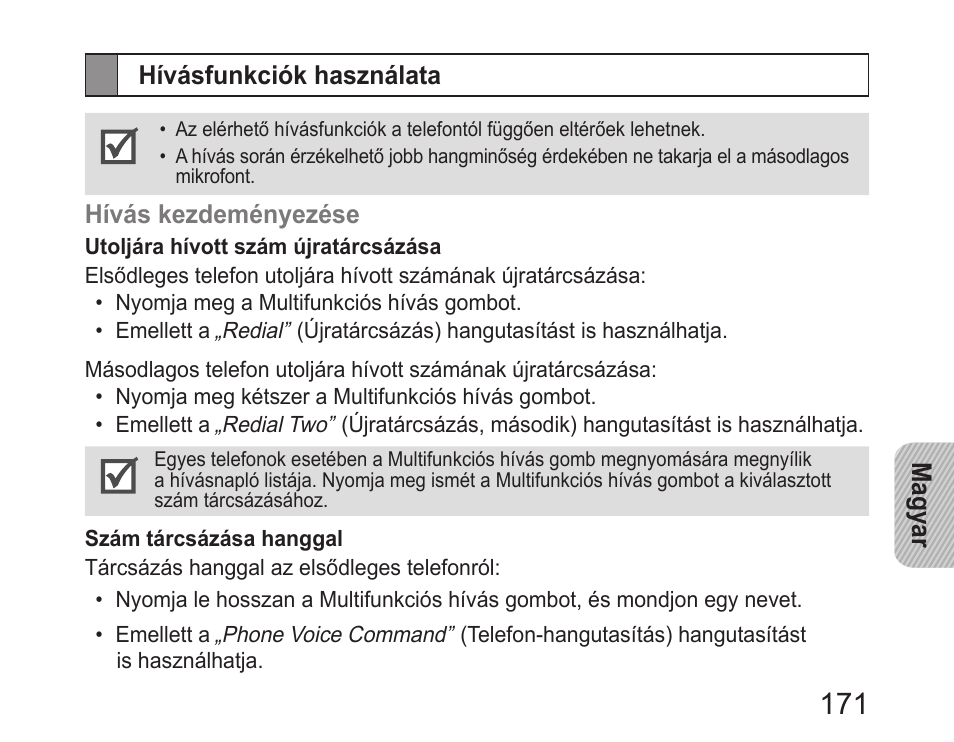 Hívásfunkciók használata | Samsung HM6400 User Manual | Page 173 / 187