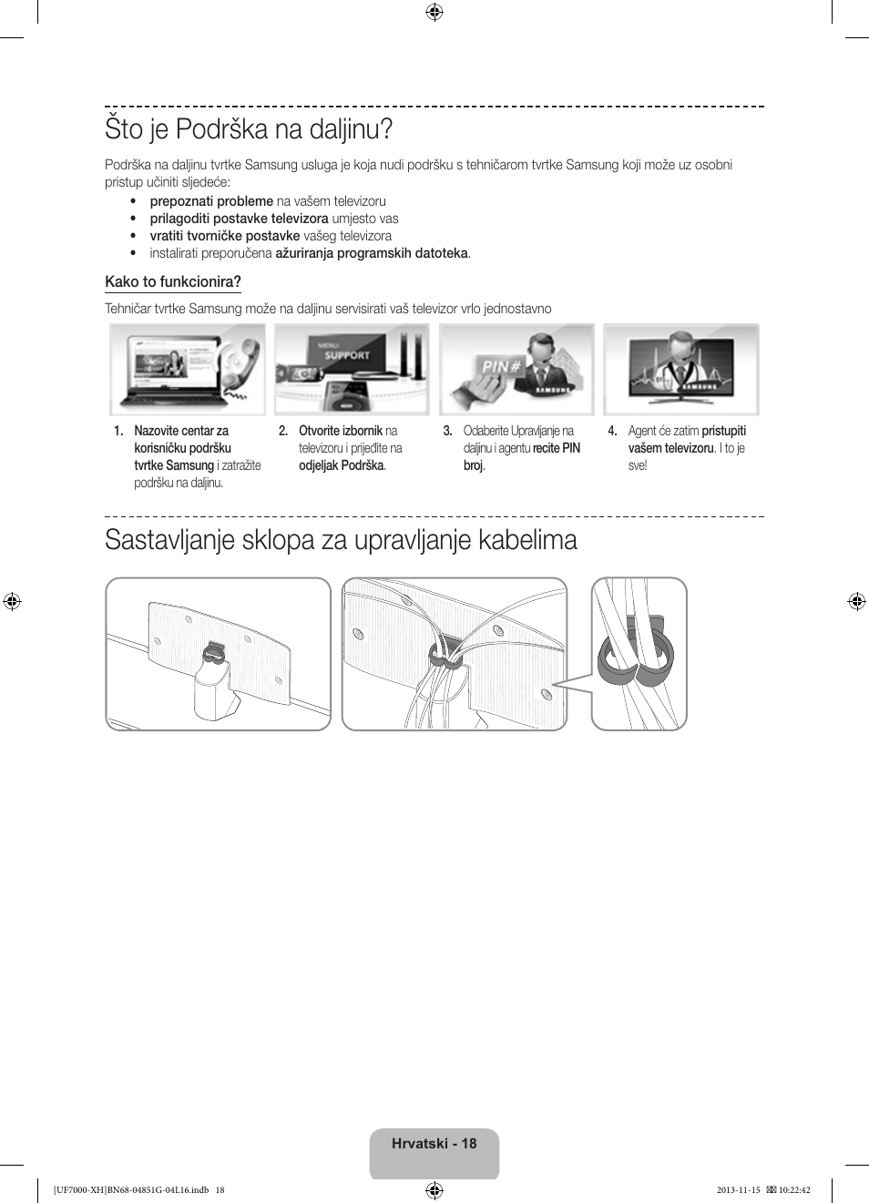 Što je podrška na daljinu, Sastavljanje sklopa za upravljanje kabelima | Samsung UE40F7000ST User Manual | Page 138 / 385