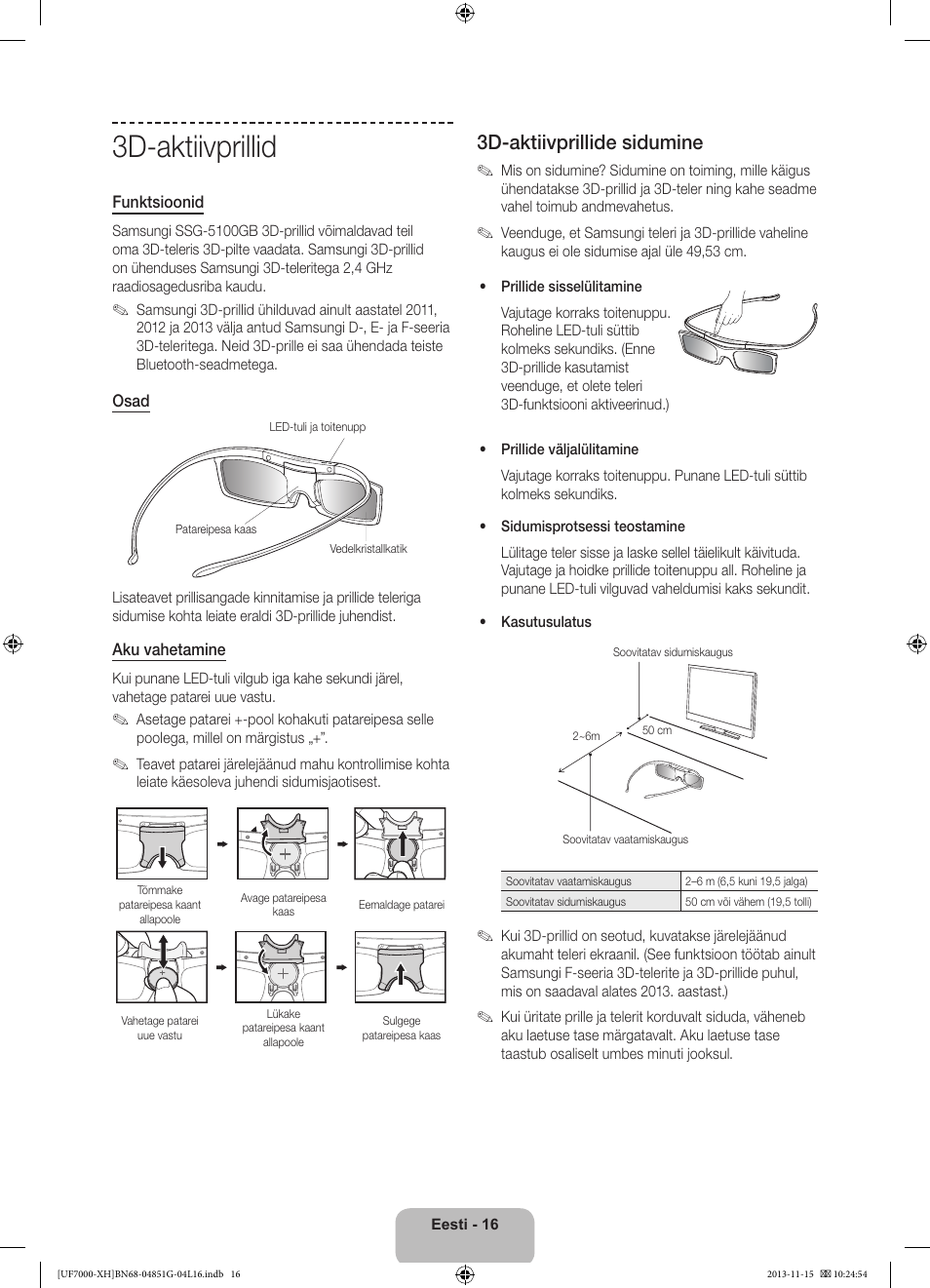 3d-aktiivprillid, 3d-aktiivprillide sidumine | Samsung UE40F7000ST User Manual | Page 376 / 385