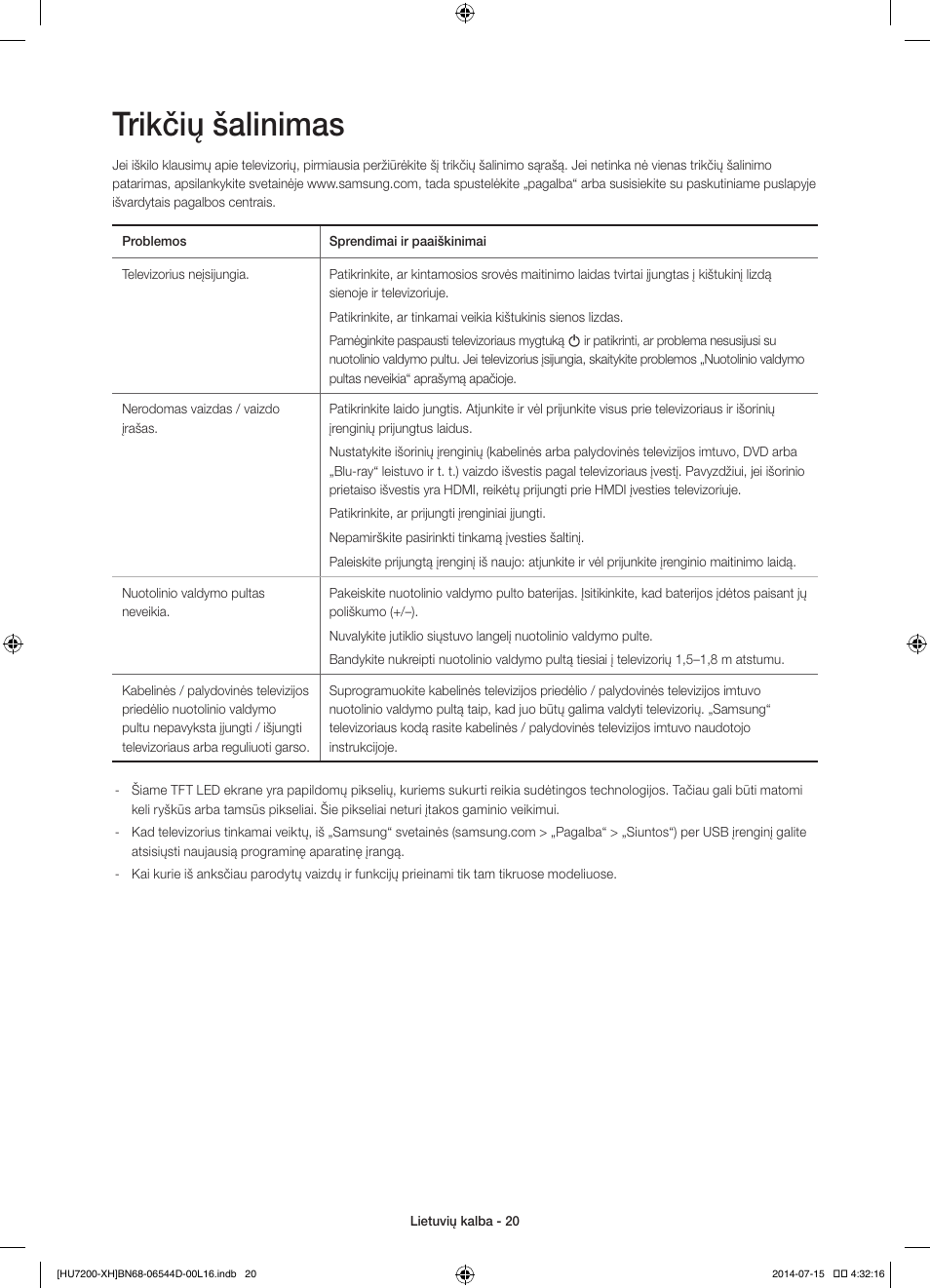 Trikčių šalinimas | Samsung UE65HU7200U User Manual | Page 356 / 385