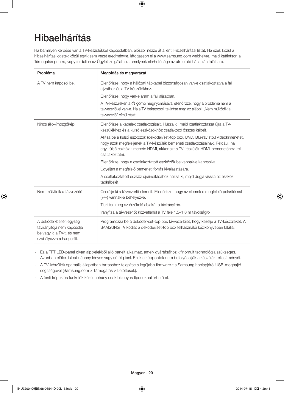 Hibaelhárítás | Samsung UE65HU7200U User Manual | Page 44 / 385