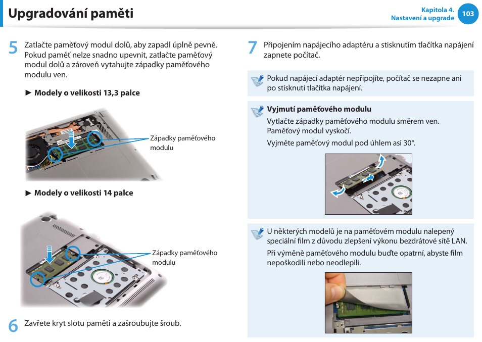 Upgradování paměti | Samsung NP530U4BH User Manual | Page 104 / 154