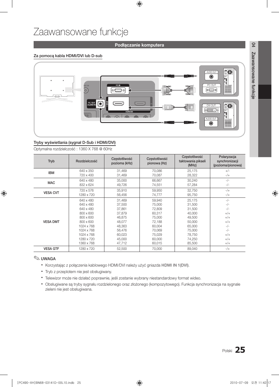Zaawansowane funkcje | Samsung PS50C490B3W User Manual | Page 109 / 422
