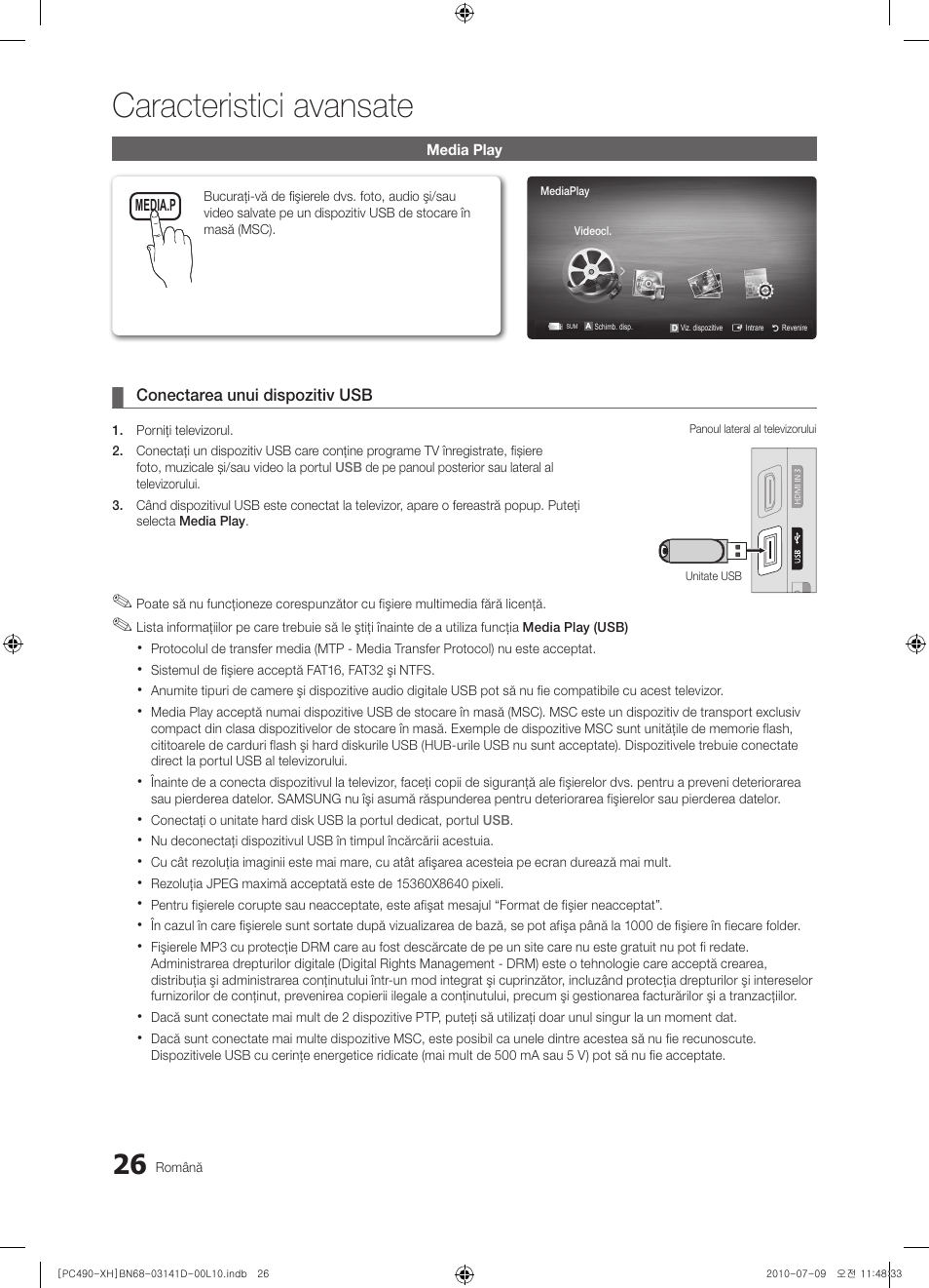Caracteristici avansate | Samsung PS50C490B3W User Manual | Page 362 / 422