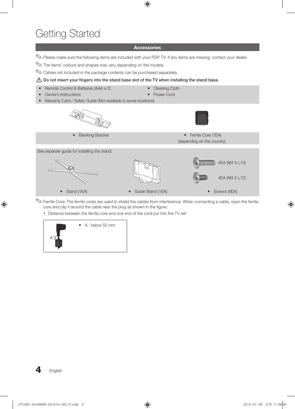 Getting started | Samsung PS50C490B3W User Manual | Page 4 / 422