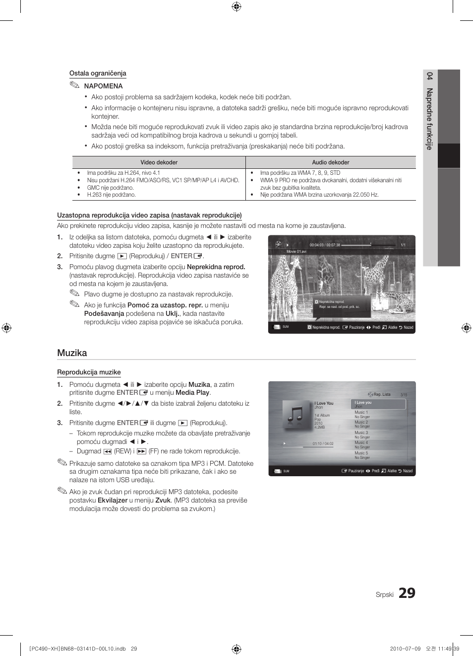 Muzika | Samsung PS50C490B3W User Manual | Page 407 / 422