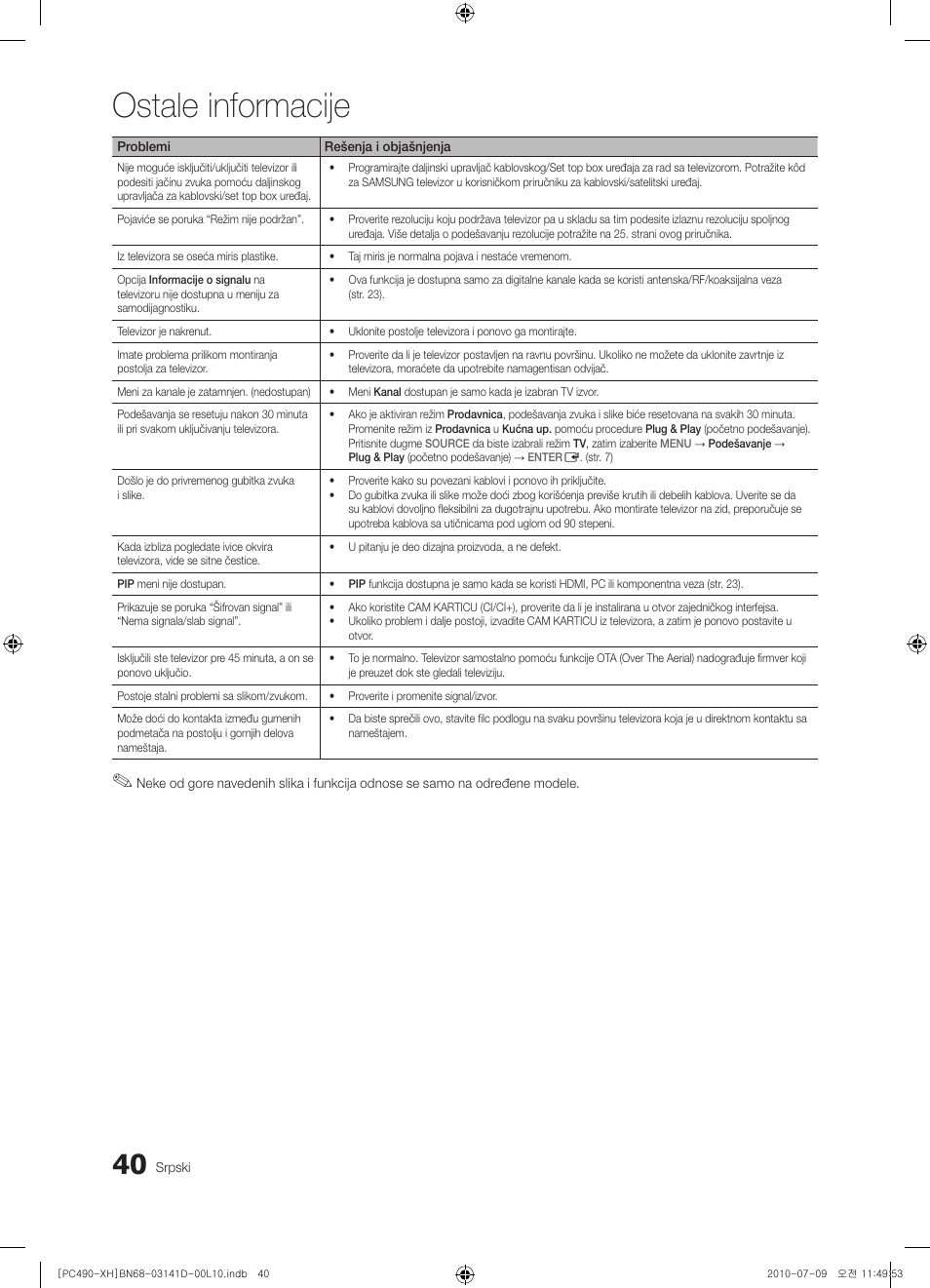Ostale informacije | Samsung PS50C490B3W User Manual | Page 418 / 422