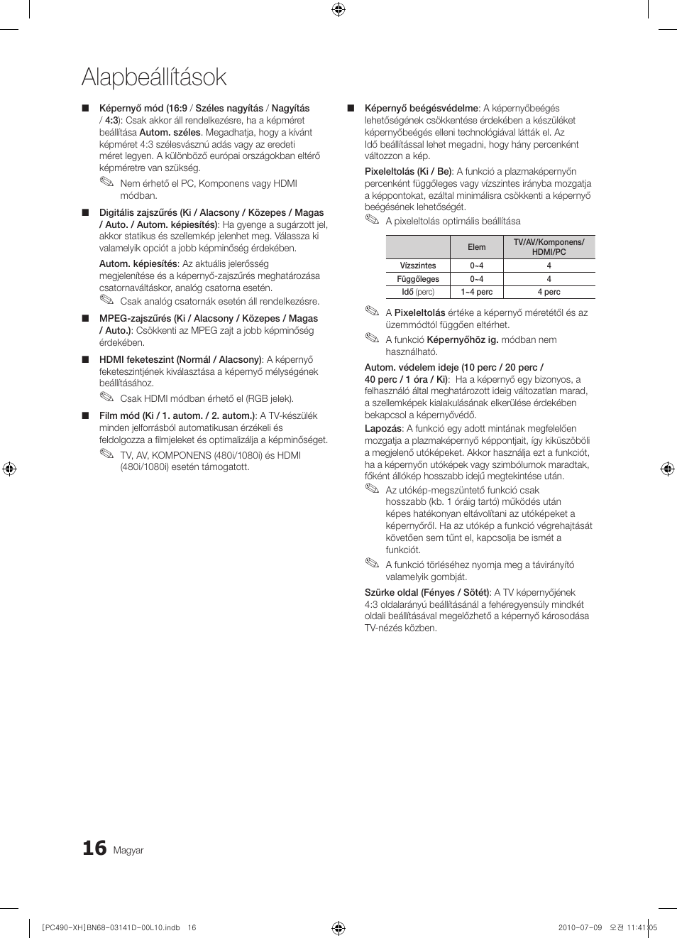 Alapbeállítások | Samsung PS50C490B3W User Manual | Page 58 / 422