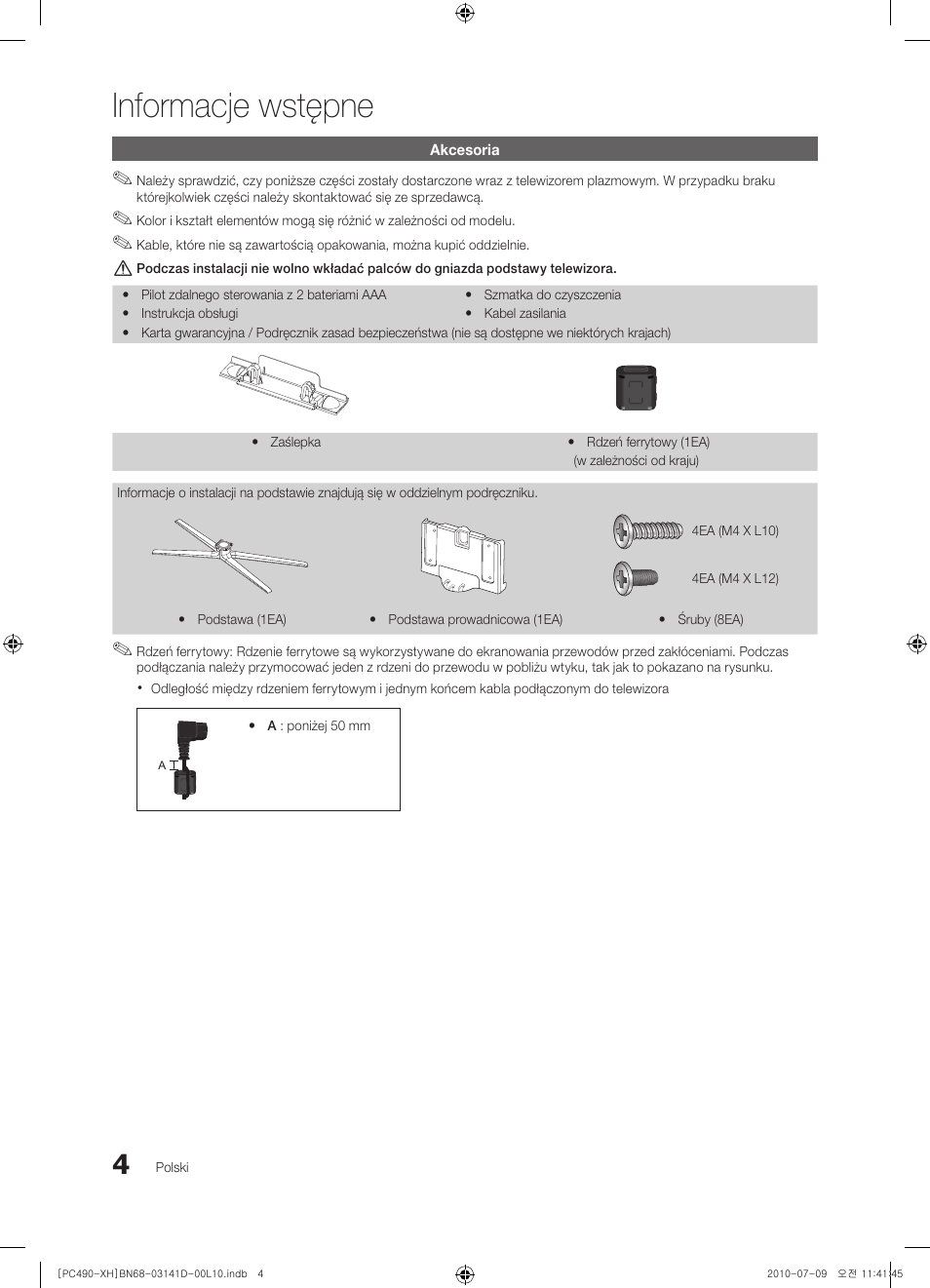 Informacje wstępne | Samsung PS50C490B3W User Manual | Page 88 / 422