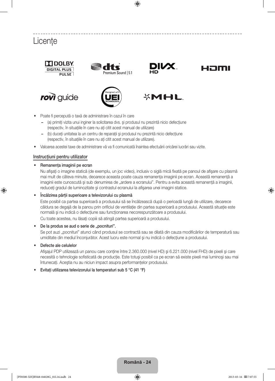 Licenţe | Samsung PS64F8500SL User Manual | Page 216 / 385