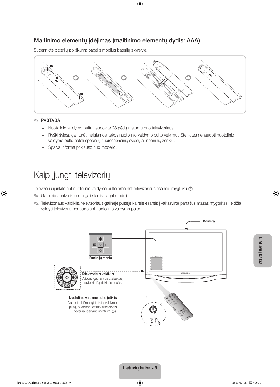 Kaip įjungti televizorių | Samsung PS64F8500SL User Manual | Page 345 / 385