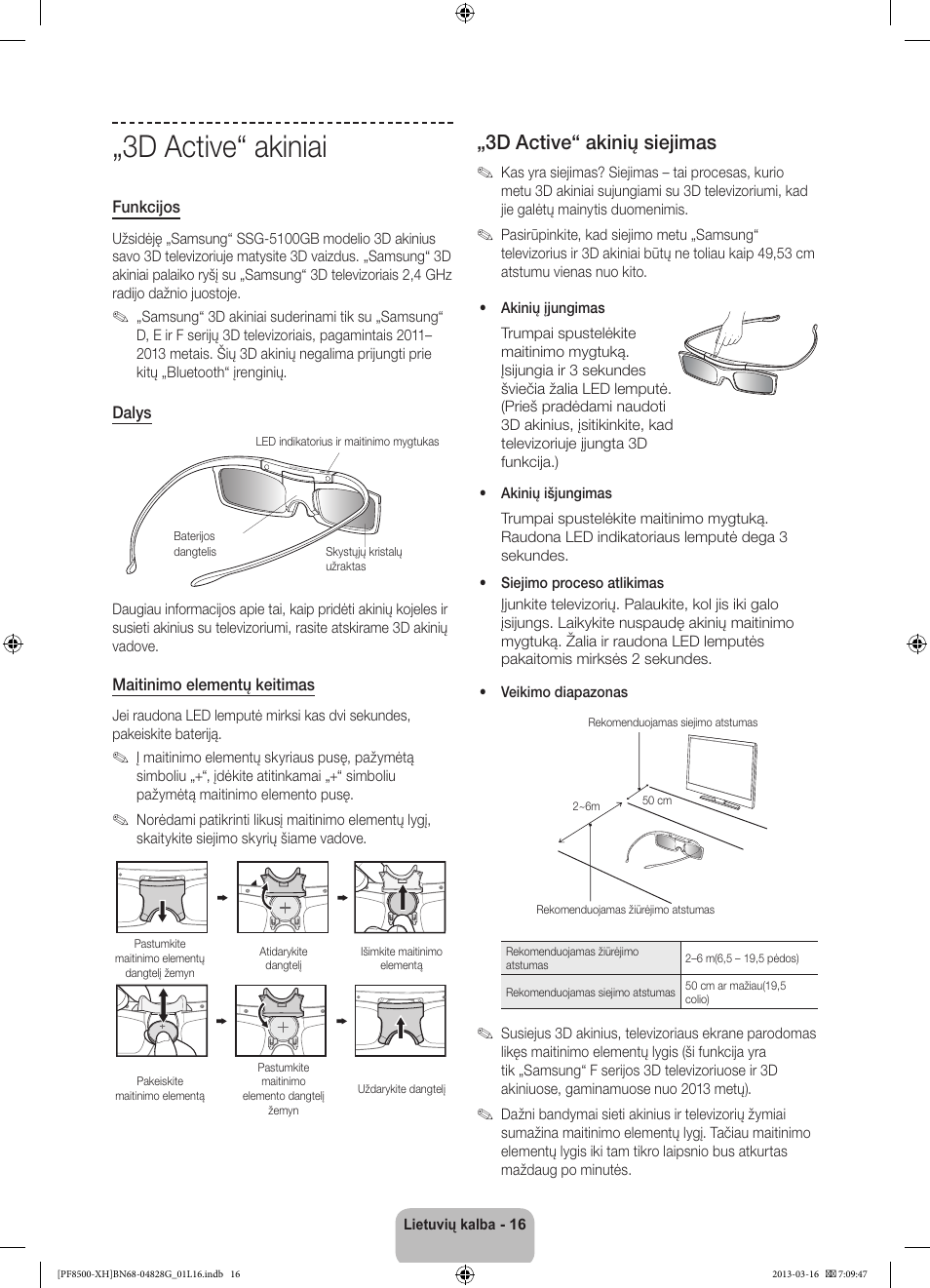 3d active“ akiniai, 3d active“ akinių siejimas | Samsung PS64F8500SL User Manual | Page 352 / 385
