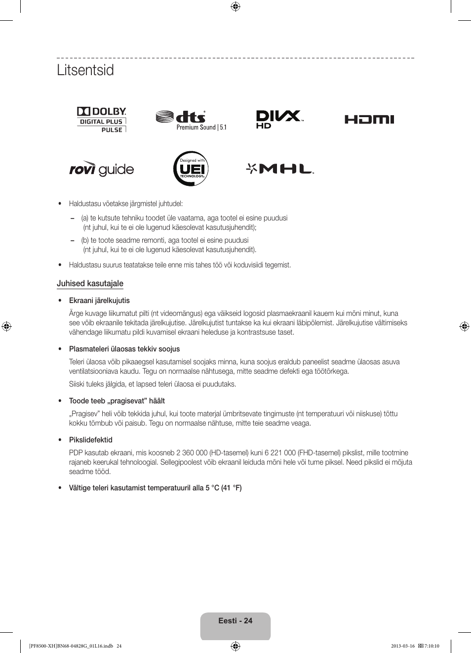 Litsentsid | Samsung PS64F8500SL User Manual | Page 384 / 385