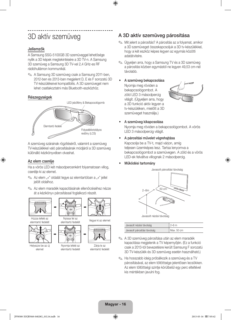 3d aktív szemüveg, A 3d aktív szemüveg párosítása | Samsung PS64F8500SL User Manual | Page 40 / 385