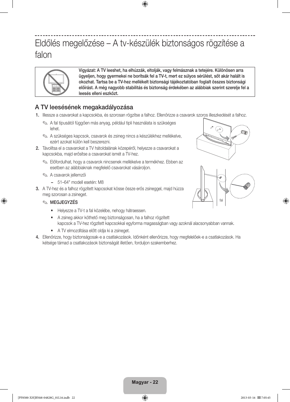 A tv leesésének megakadályozása | Samsung PS64F8500SL User Manual | Page 46 / 385