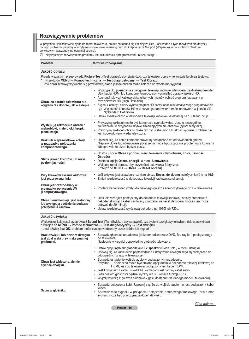Rozwiązywanie problemów | Samsung PS50B530S2W User Manual | Page 112 / 382