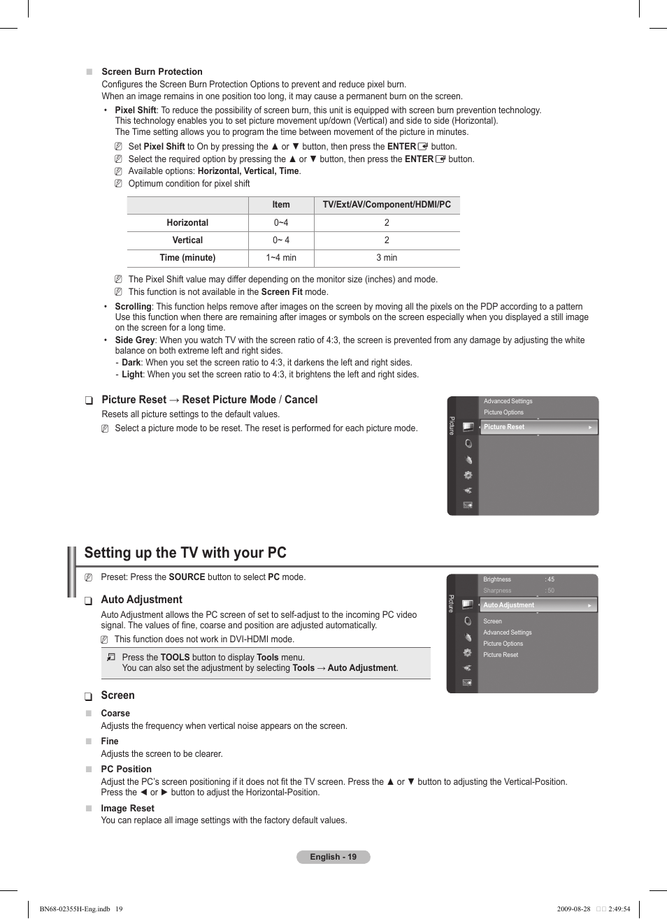 Setting up the tv with your pc | Samsung PS50B530S2W User Manual | Page 19 / 382