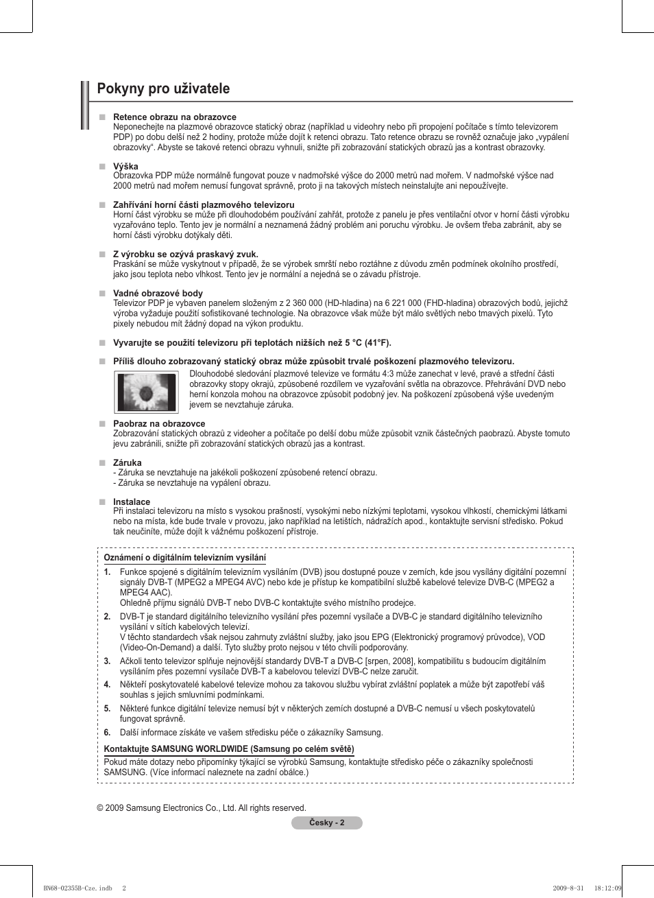 Pokyny pro uživatele | Samsung PS50B530S2W User Manual | Page 192 / 382