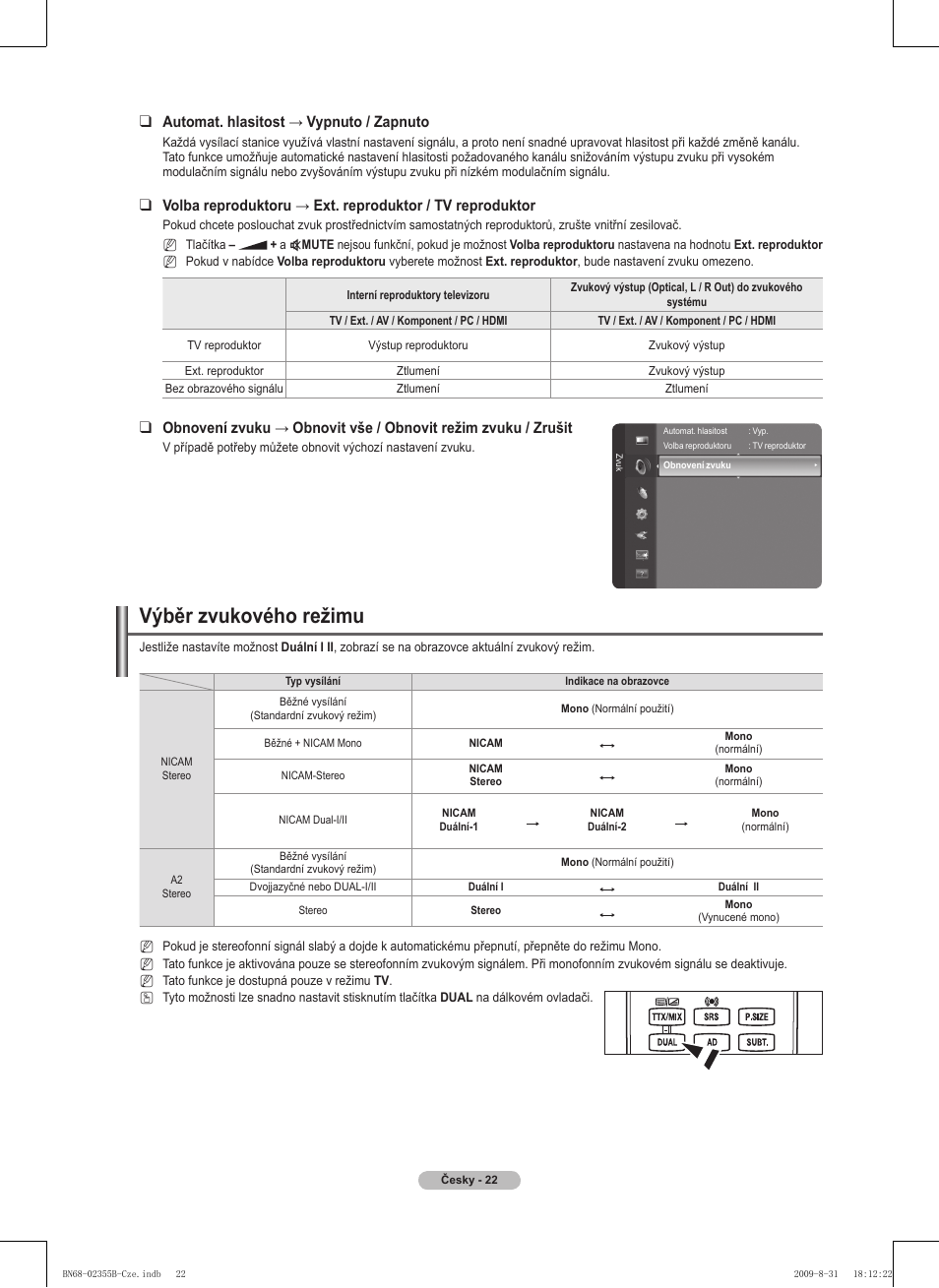 Výběr zvukového režimu | Samsung PS50B530S2W User Manual | Page 212 / 382