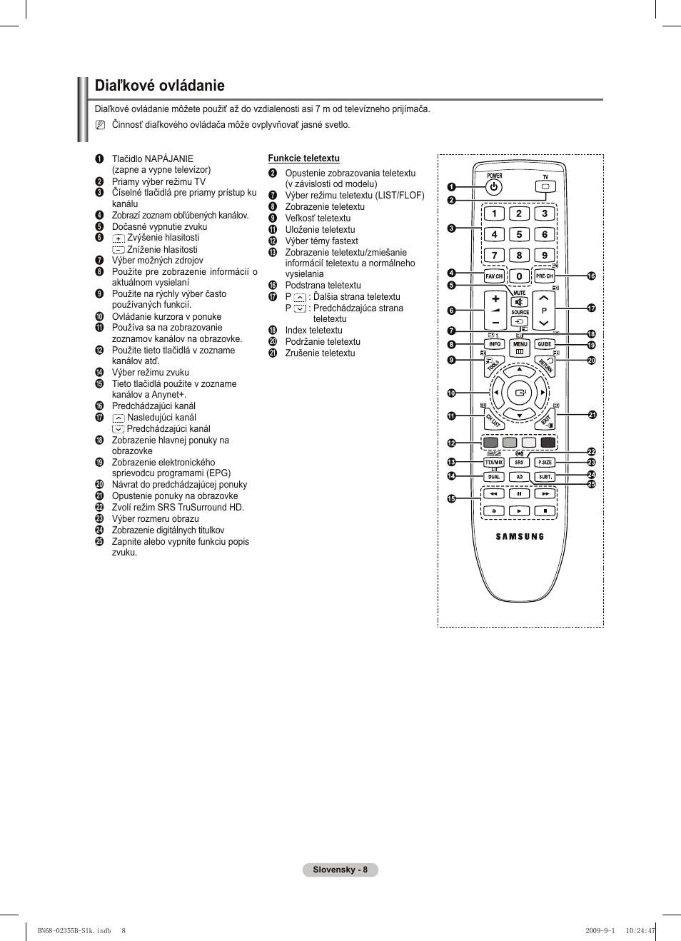 Diaľkové ovládanie | Samsung PS50B530S2W User Manual | Page 236 / 382