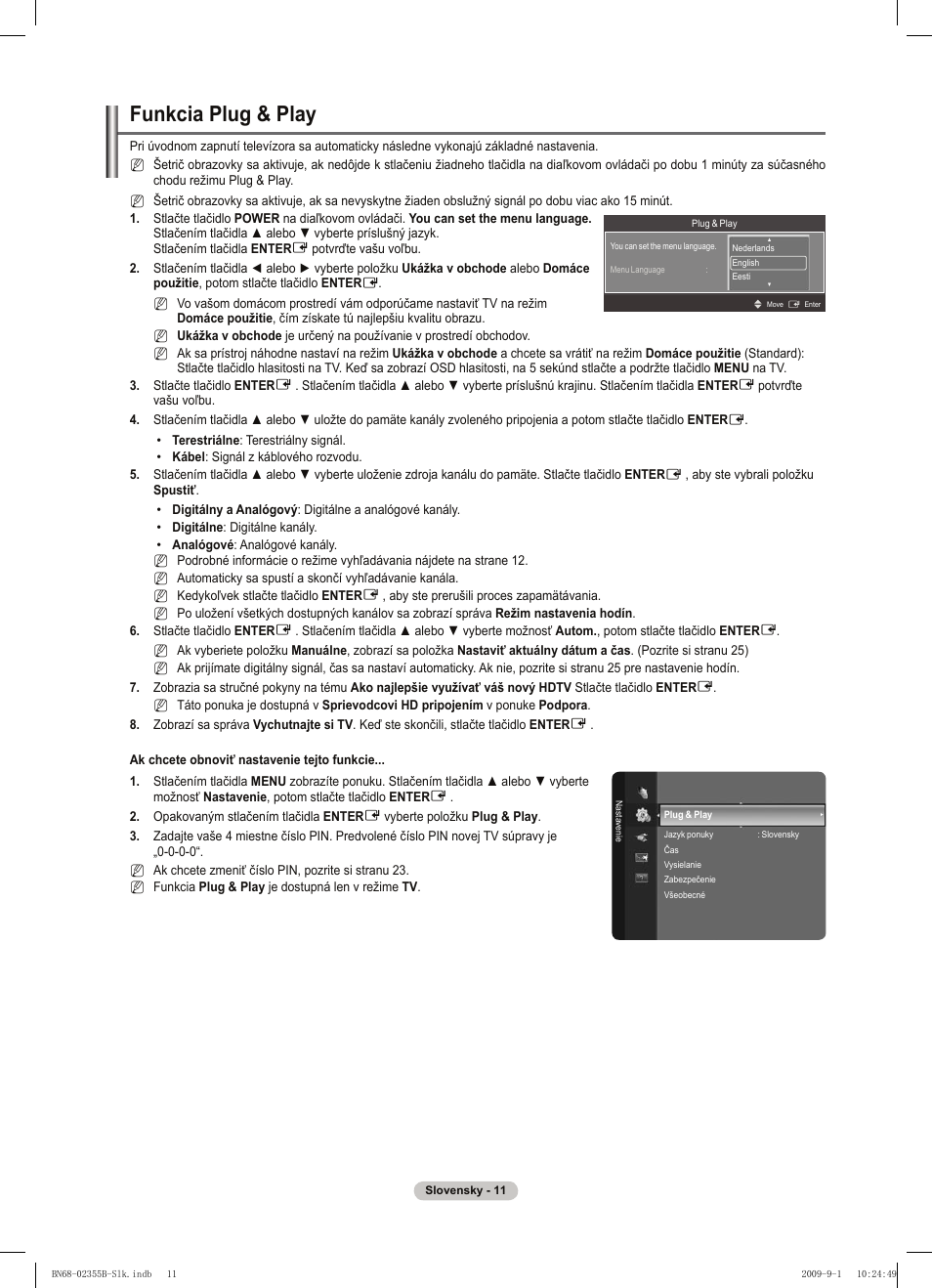 Funkcia plug & play | Samsung PS50B530S2W User Manual | Page 239 / 382