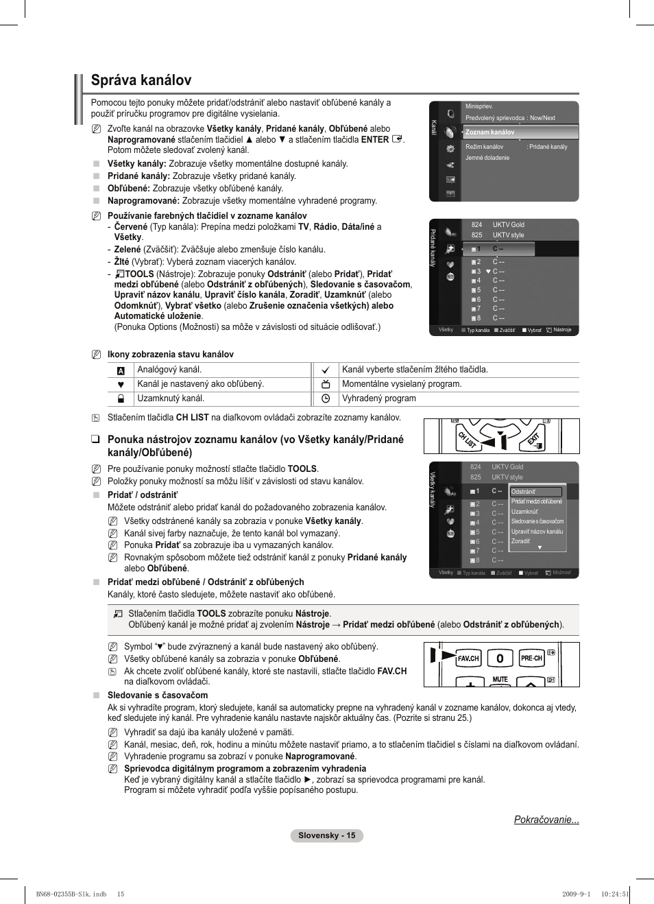 Správa kanálov | Samsung PS50B530S2W User Manual | Page 243 / 382