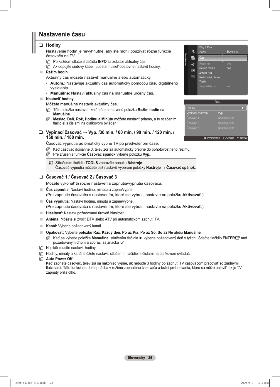 Nastavenie času | Samsung PS50B530S2W User Manual | Page 253 / 382