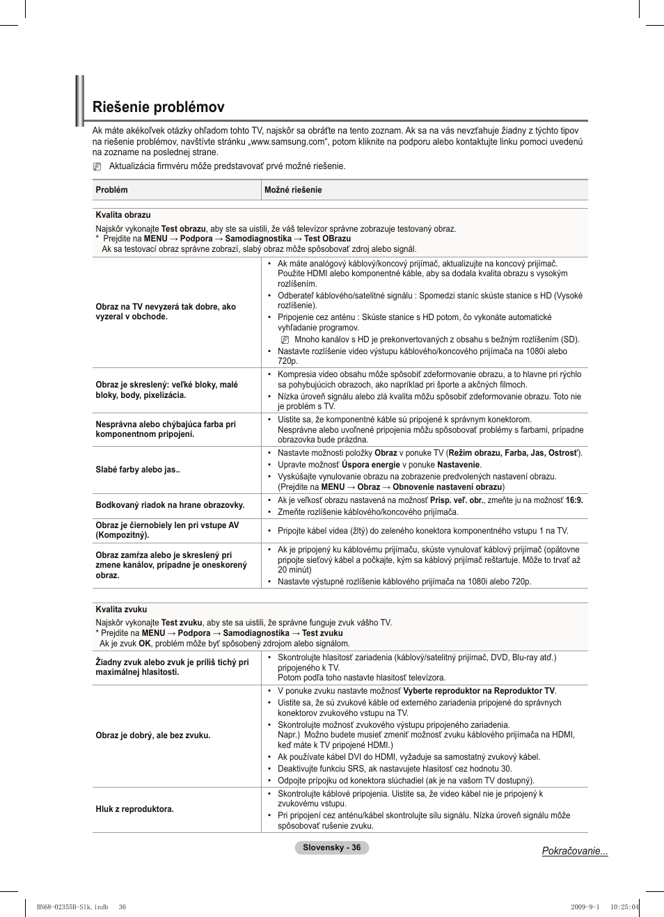 Riešenie problémov | Samsung PS50B530S2W User Manual | Page 264 / 382