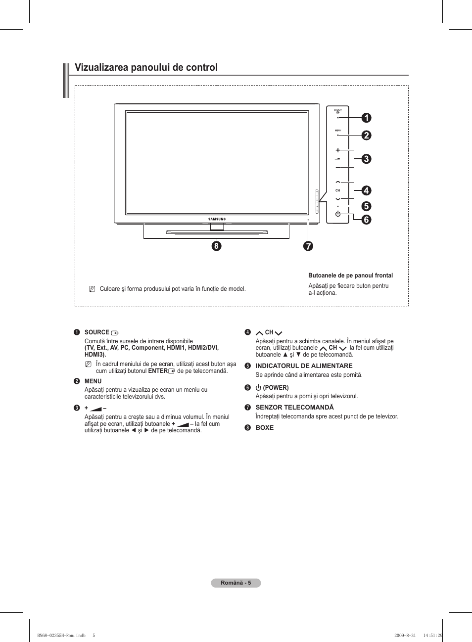 Vizualizarea panoului de control | Samsung PS50B530S2W User Manual | Page 271 / 382