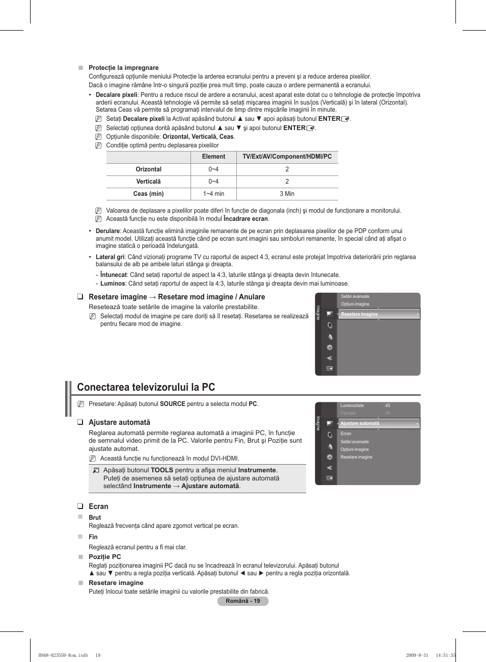 Conectarea televizorului la pc | Samsung PS50B530S2W User Manual | Page 285 / 382
