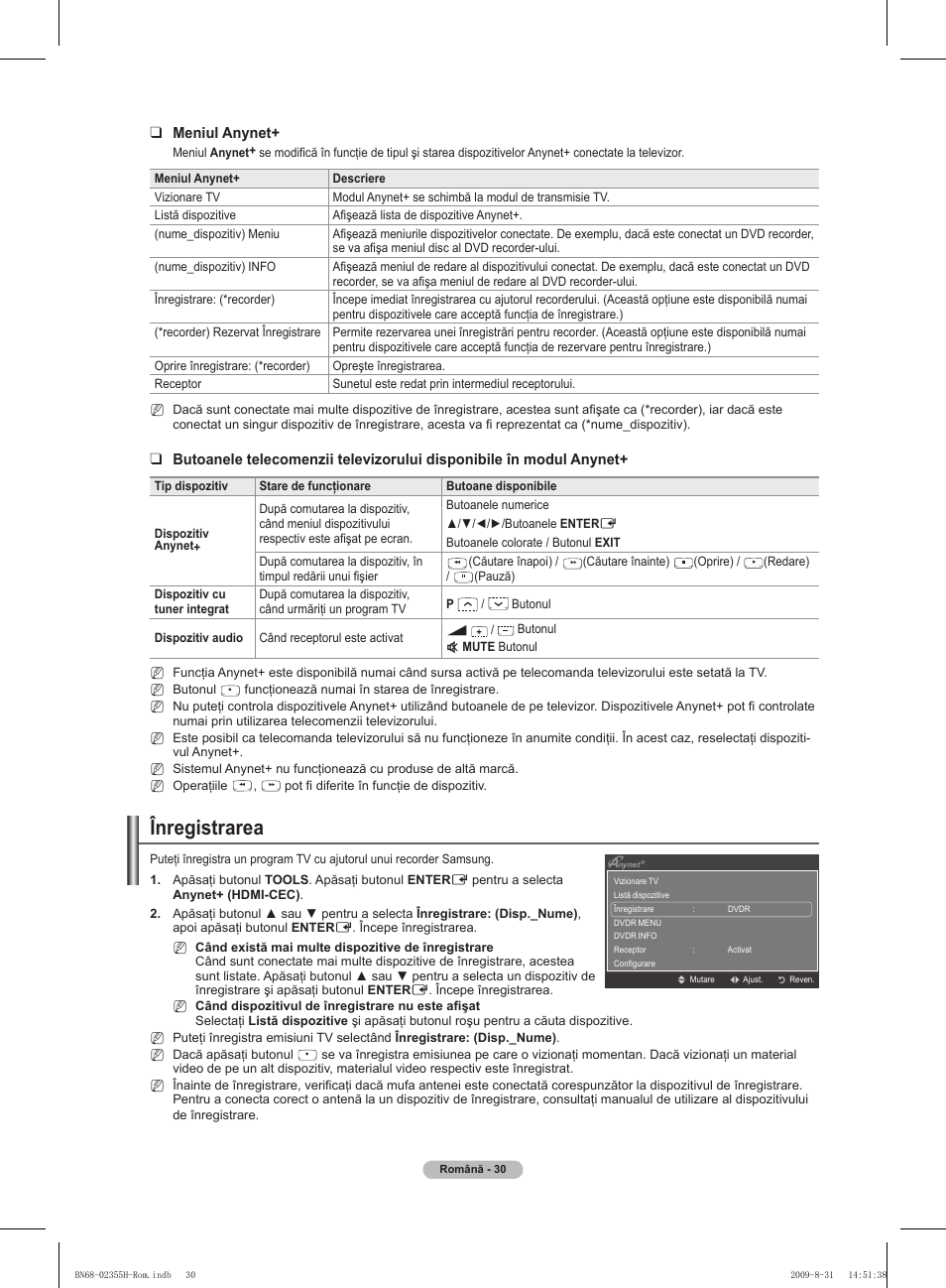 Înregistrarea | Samsung PS50B530S2W User Manual | Page 296 / 382