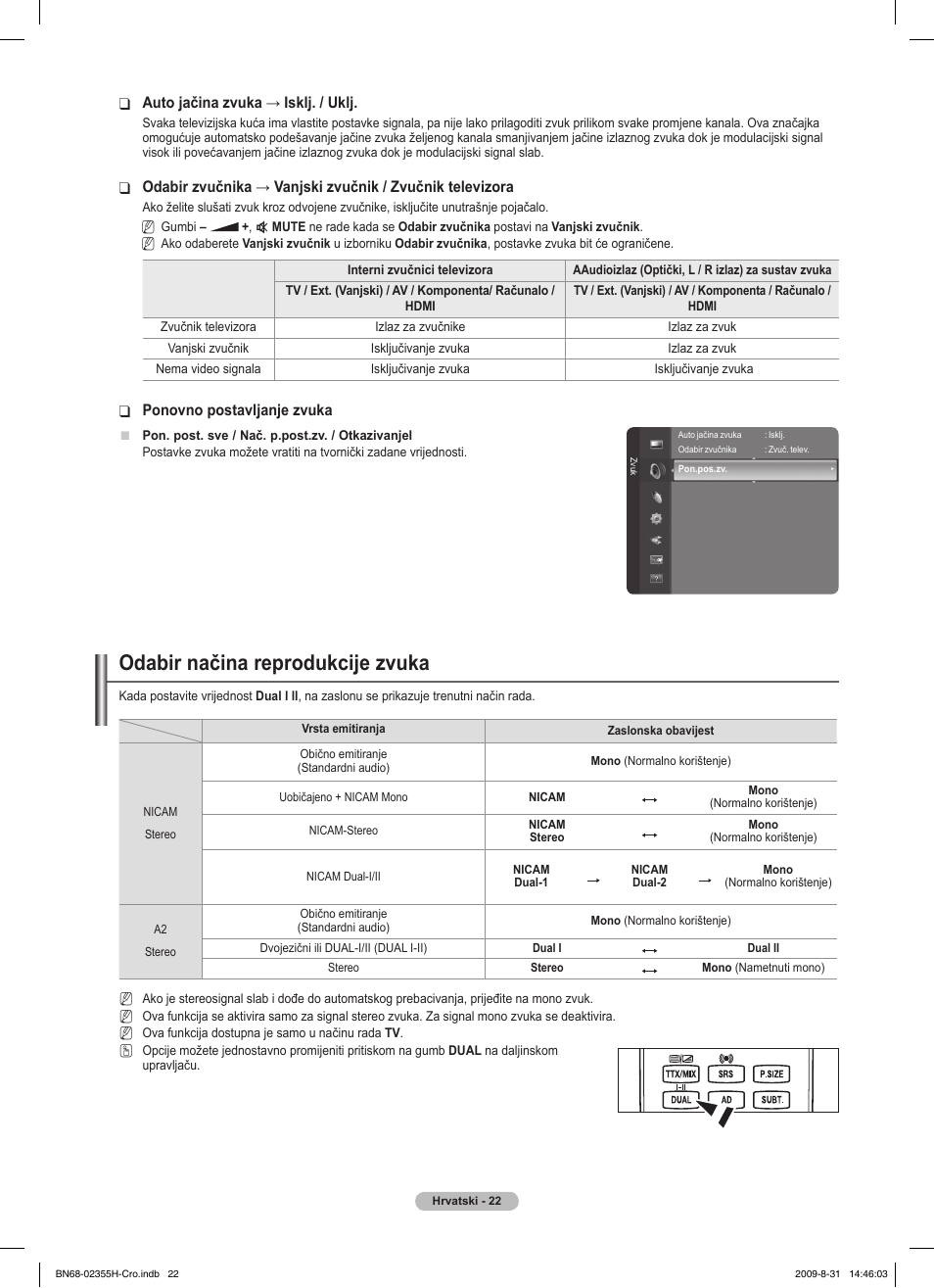 Odabir načina reprodukcije zvuka | Samsung PS50B530S2W User Manual | Page 364 / 382