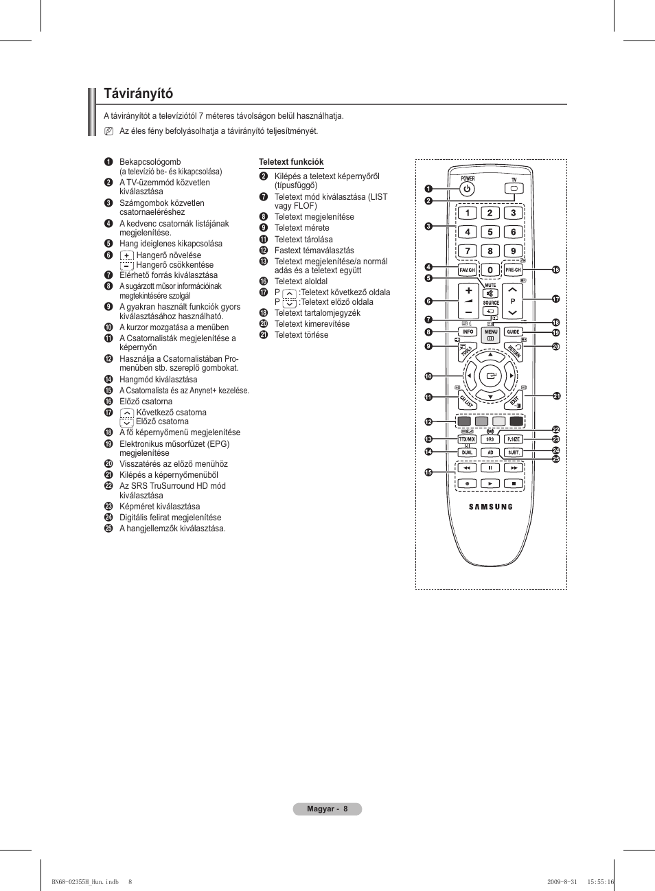 Távirányító | Samsung PS50B530S2W User Manual | Page 46 / 382