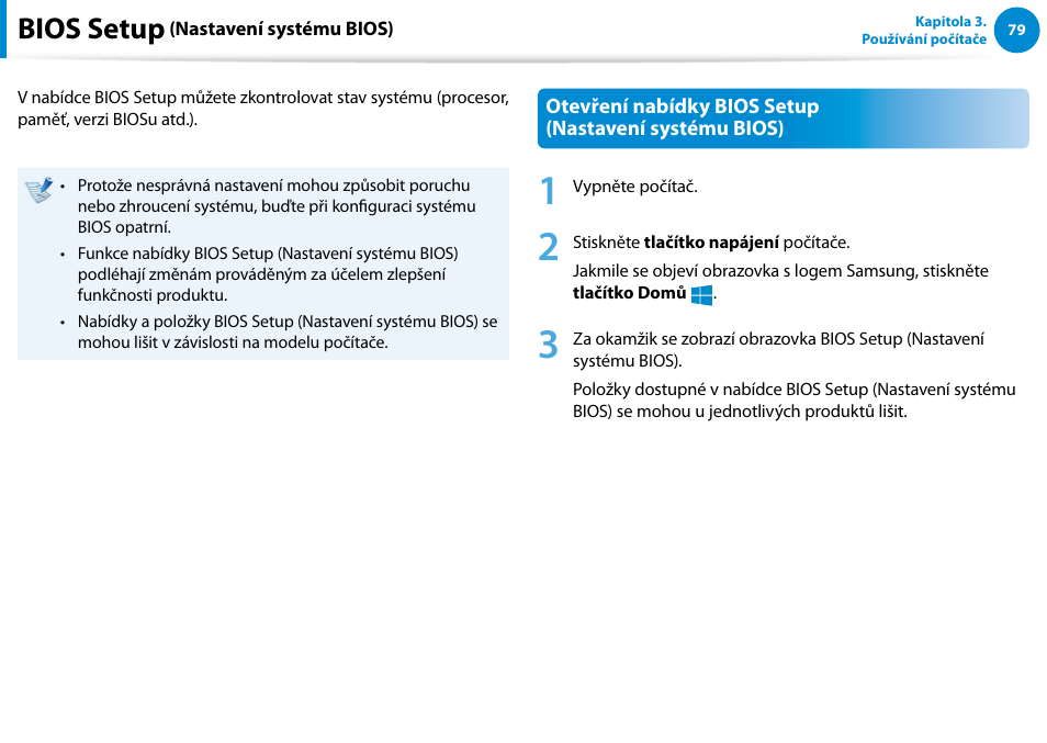 Bios setup (nastavení systému bios), Bios setup | Samsung XE500T1C User Manual | Page 80 / 117